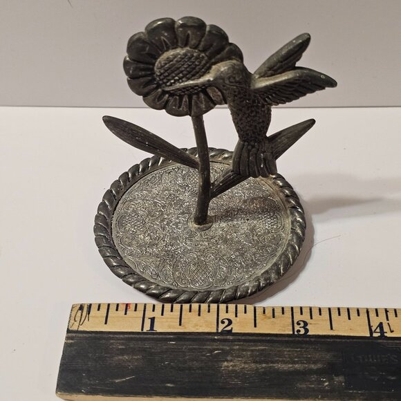 Hummingbird & Flower Figurine Silver-Tone Metal Jewelry Holder Or Paperweight Wi - Picture 7 of 7